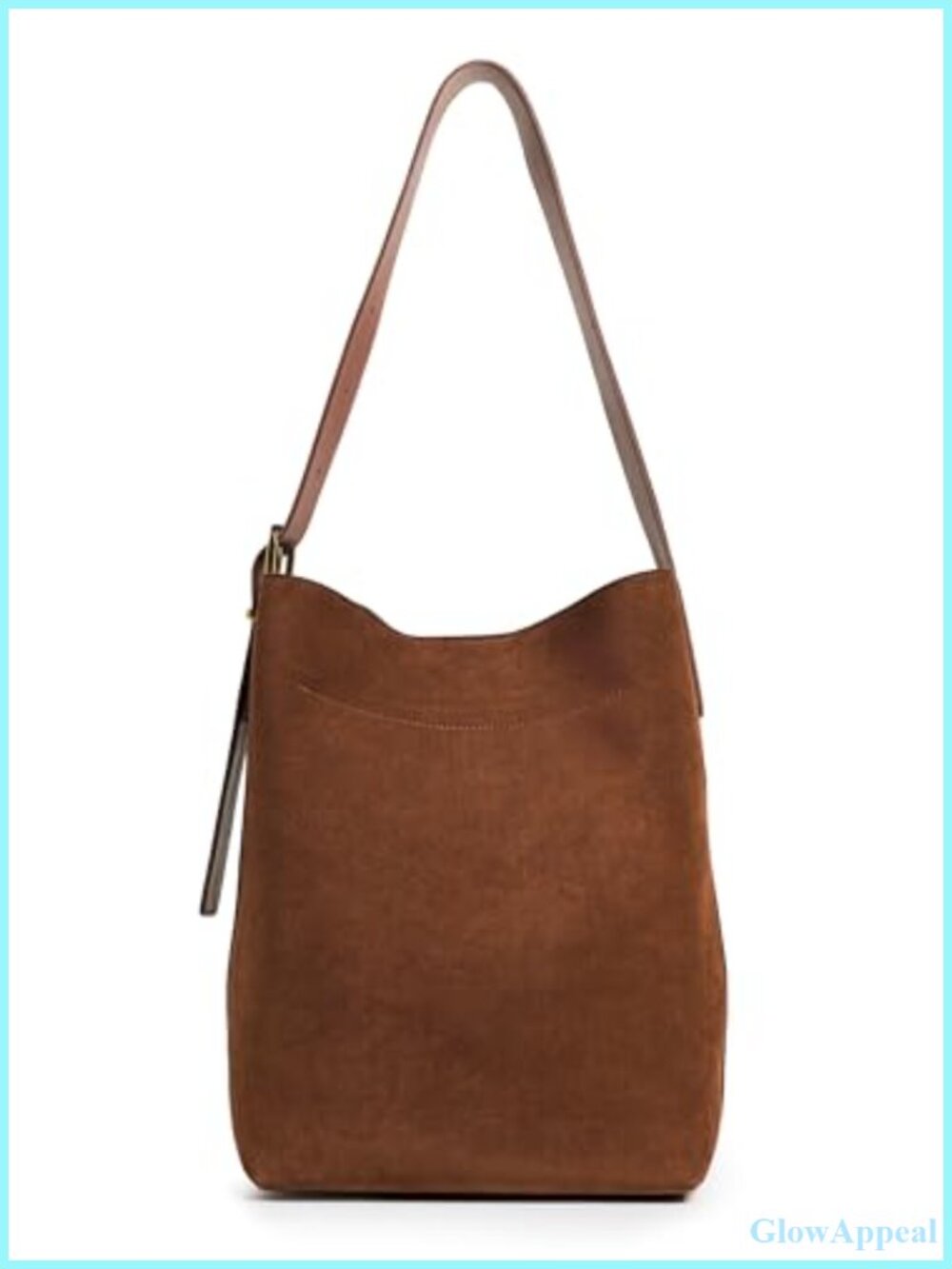 Suede Bucket Tote Bag Gold Tone Hardware Adjustable Strap Shoulder Handbag